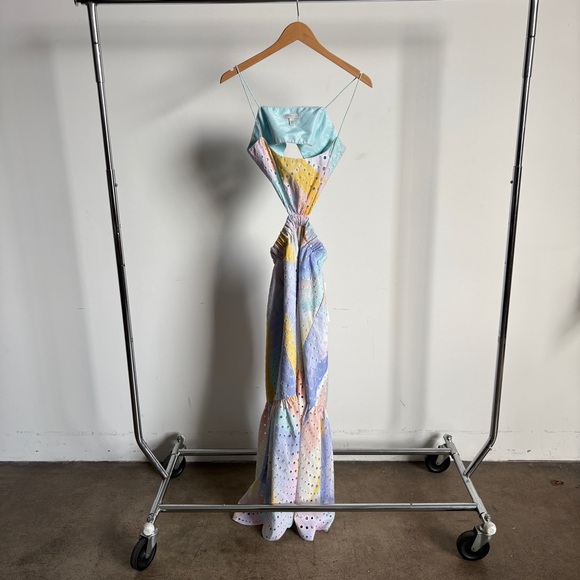 $595 NWT ML Monique Lhuillier Poplin Eyelet Cut Out Midi Dress Sz 4 - Picture 6 of 13